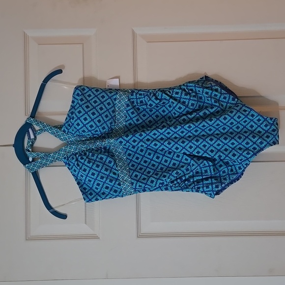 NWT Motherhood Maternity Blue Patterned Halter One-Piece Swimsuit - Picture 2 of 9